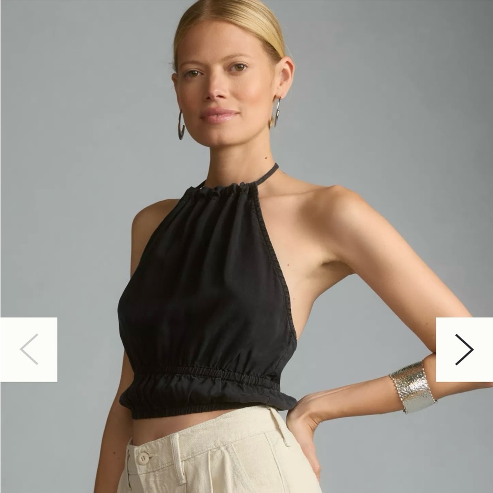 Bella Dahl Cinch Waist Halter Crop Top, size S